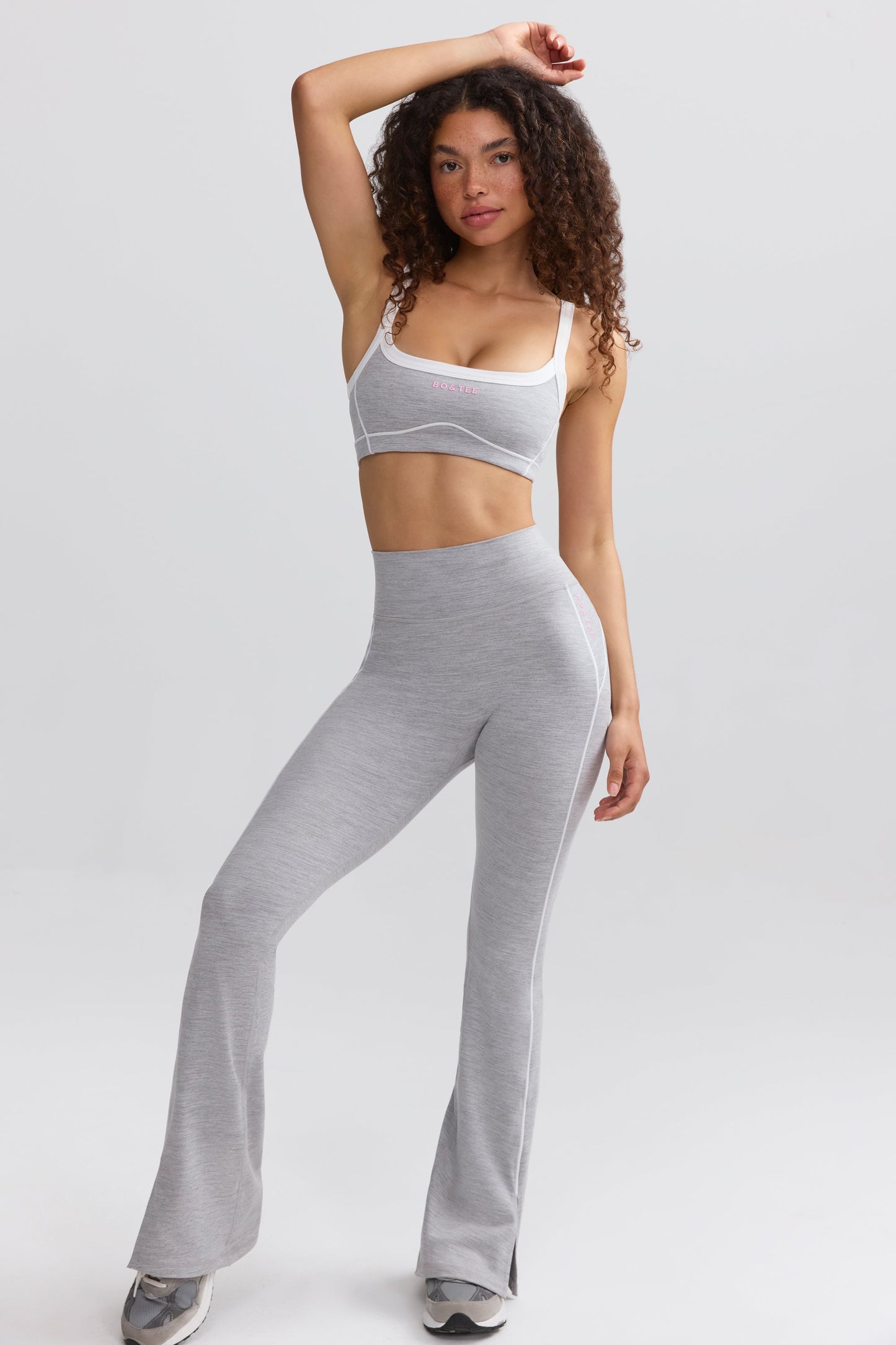 Soft Active Contrast-Trim Flared Trousers in Marl Grey