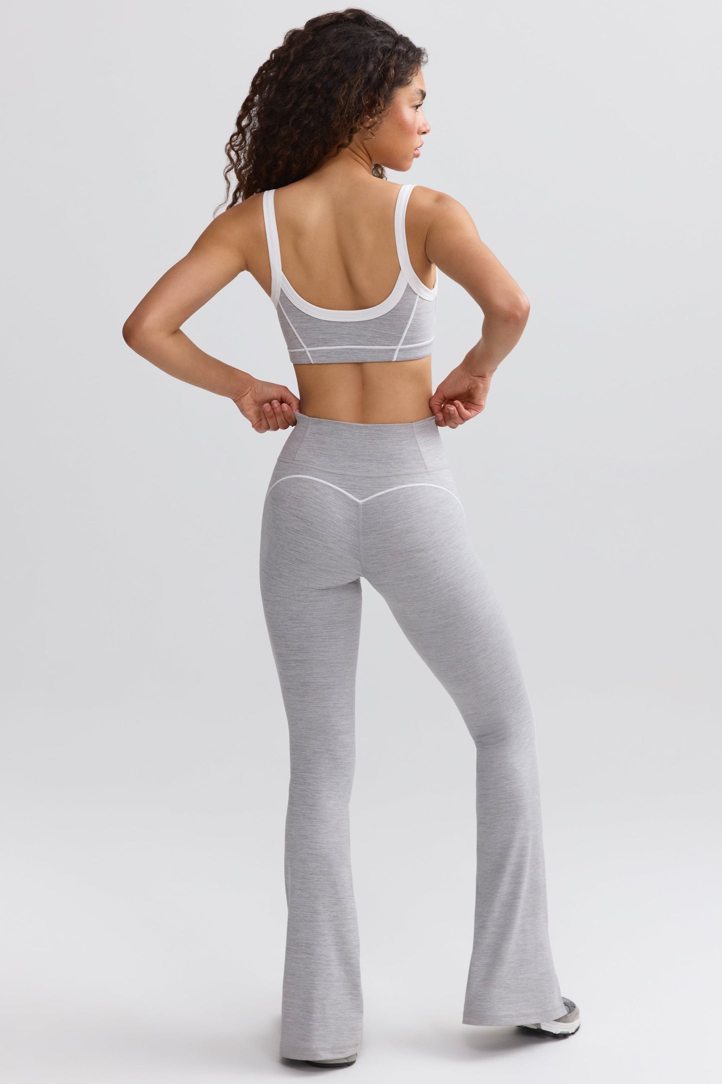 Soft Active Contrast-Trim Flared Trousers in Marl Grey
