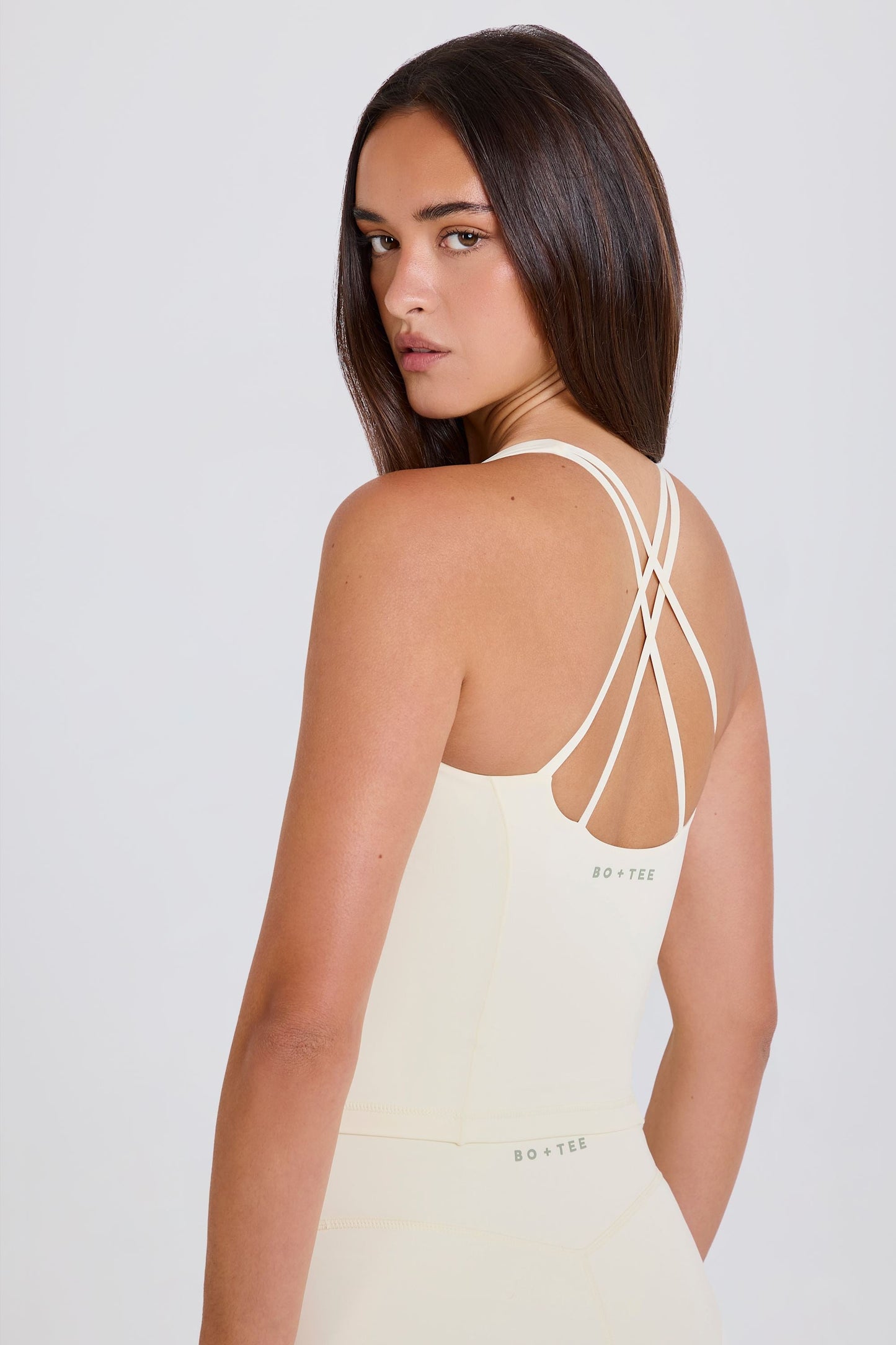 Cross-Back Longline Tank Top in Cream