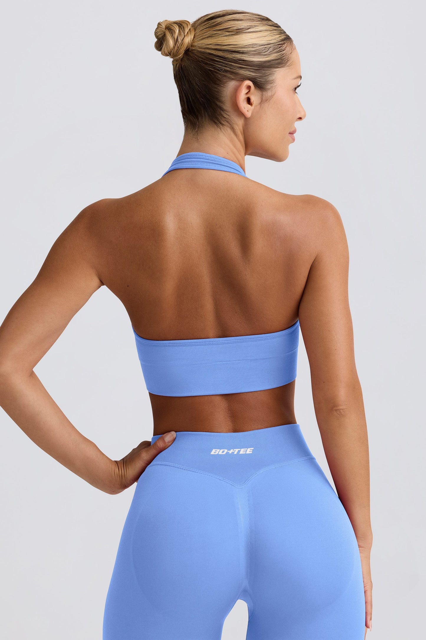 Define Luxe Halterneck Sports Bra in Light Blue