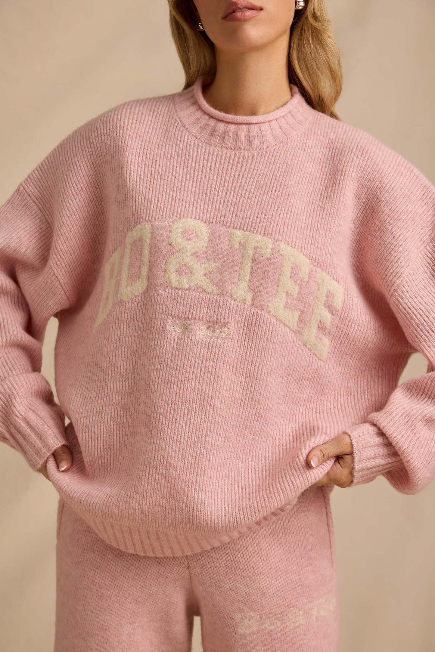 Oversized Knit Jumper in Blush Pink
