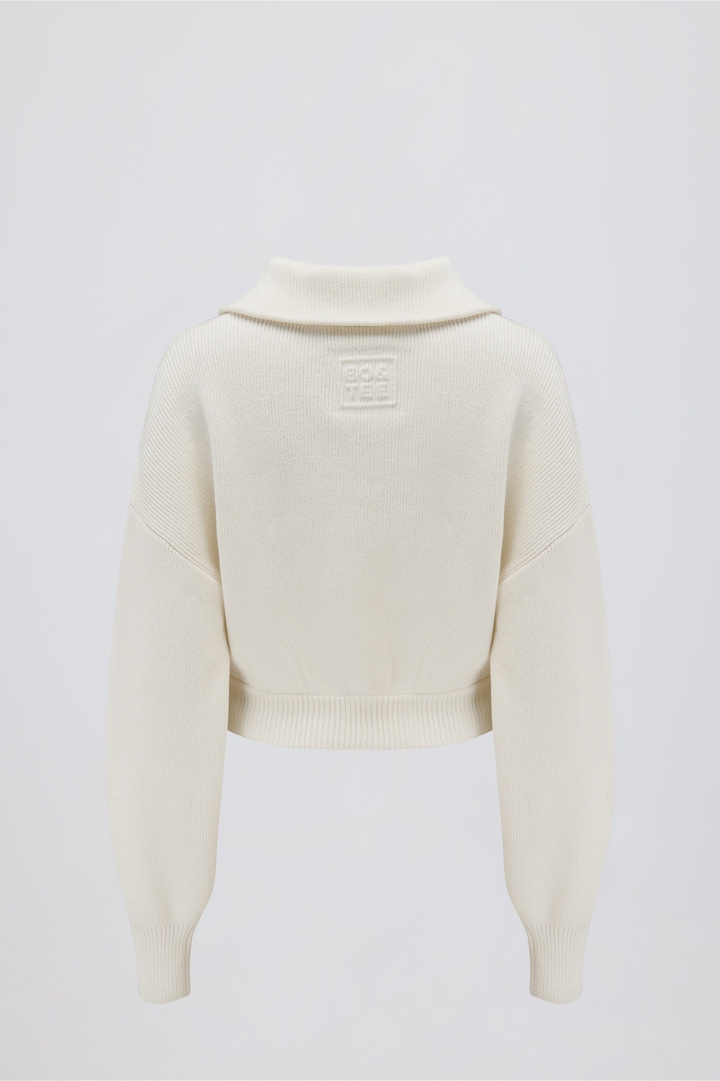 Ribbed-Knit Cropped Zip-Up Sweatshirt in Ivory