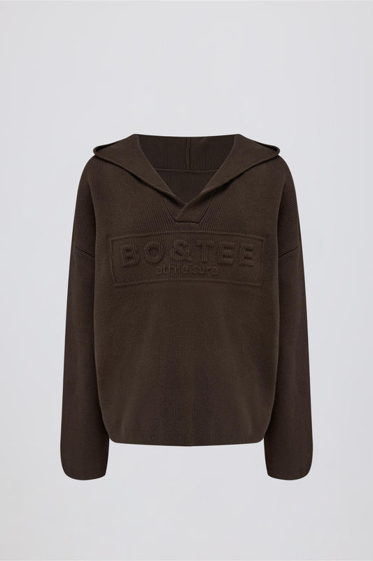 Ribbed-Knit Oversized Hoodie in Pecan