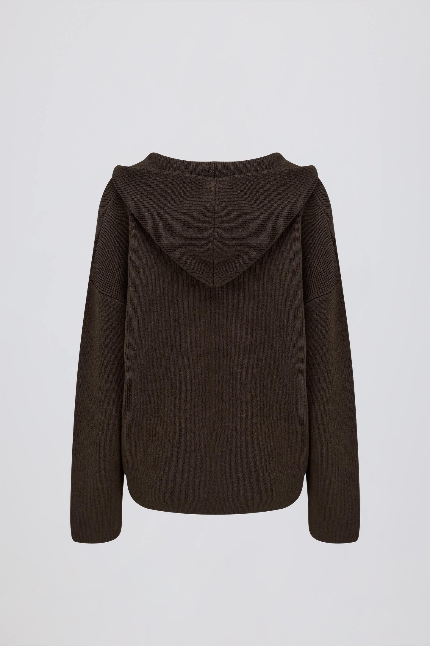 Ribbed-Knit Oversized Hoodie in Pecan