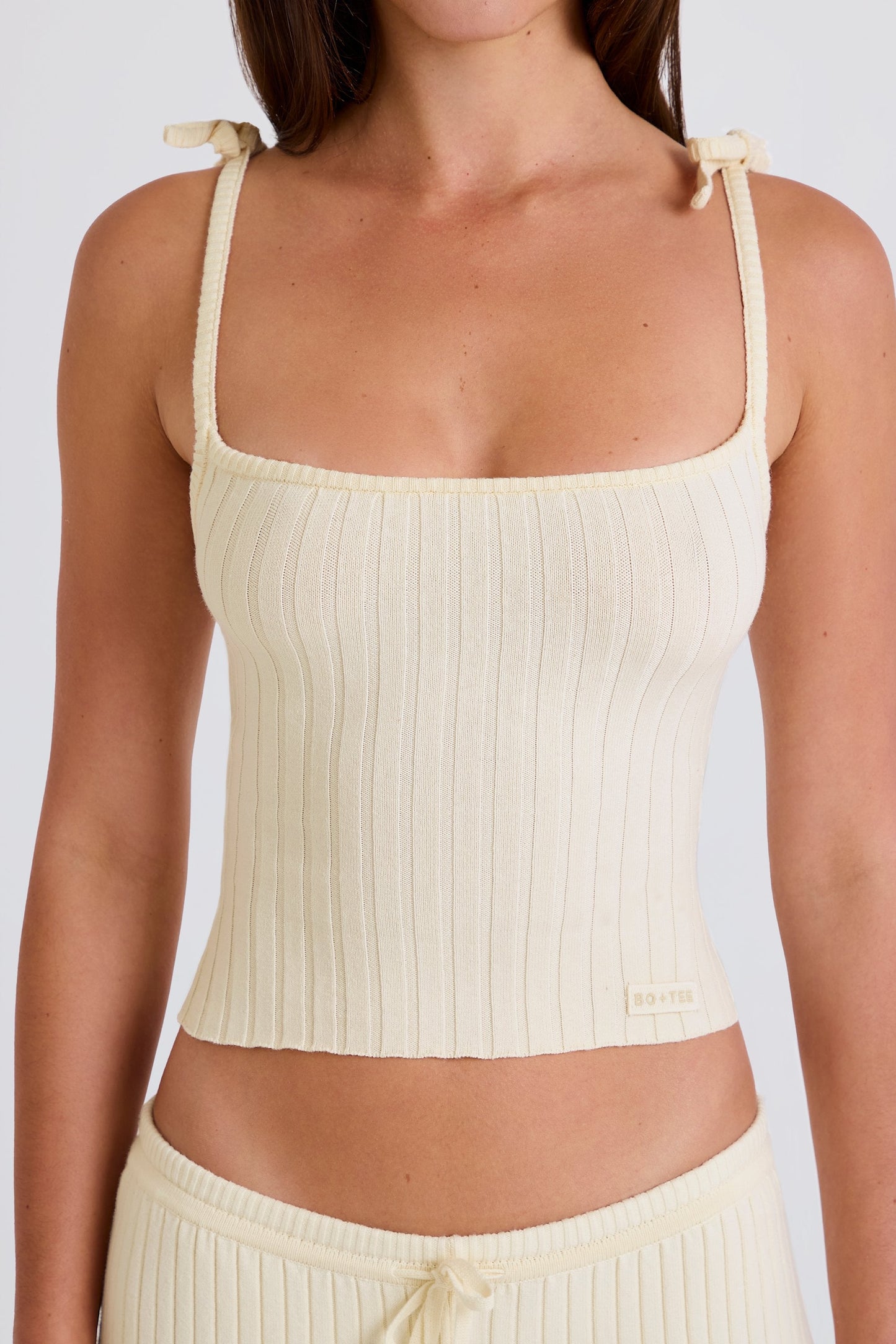 Ribbed Knit Tie Tank Top in Cream