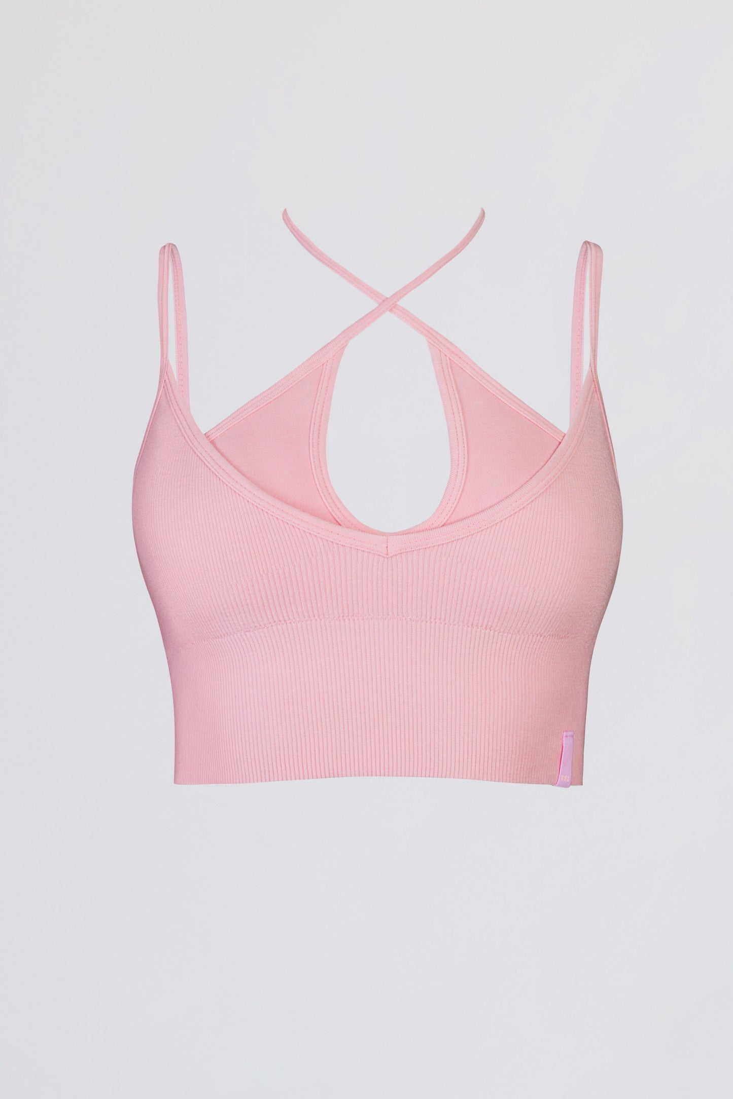 Seamless Soft Rib Crossover Sports Bra in Powder Pink