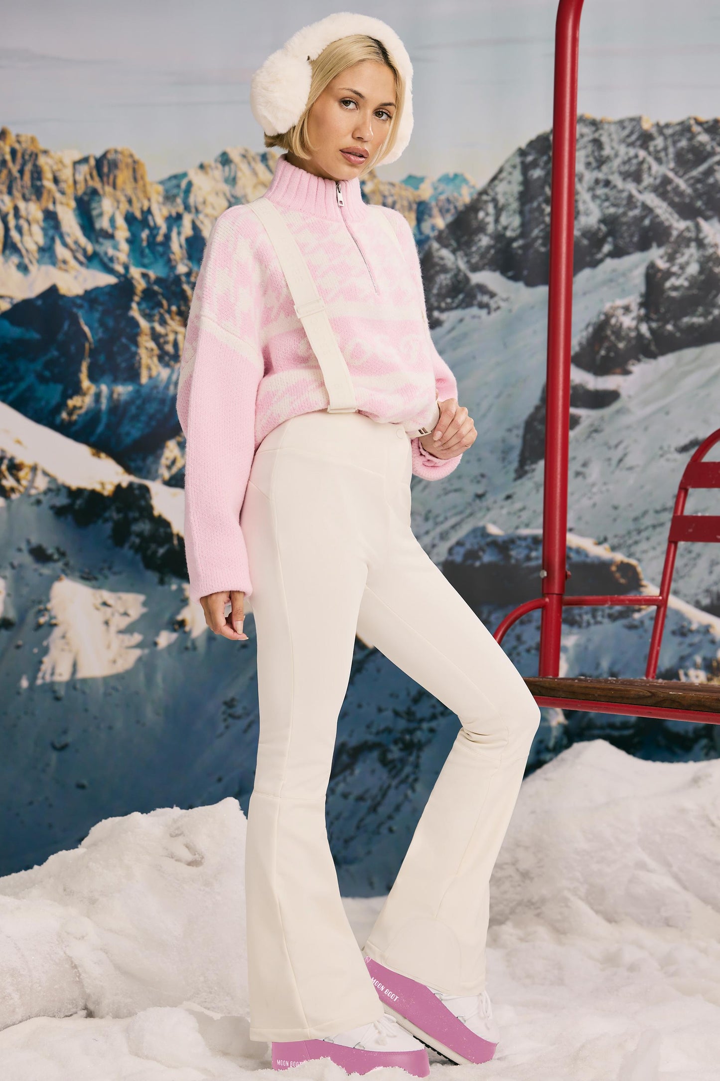 Fleece-Lined Ski Trousers in Ice White