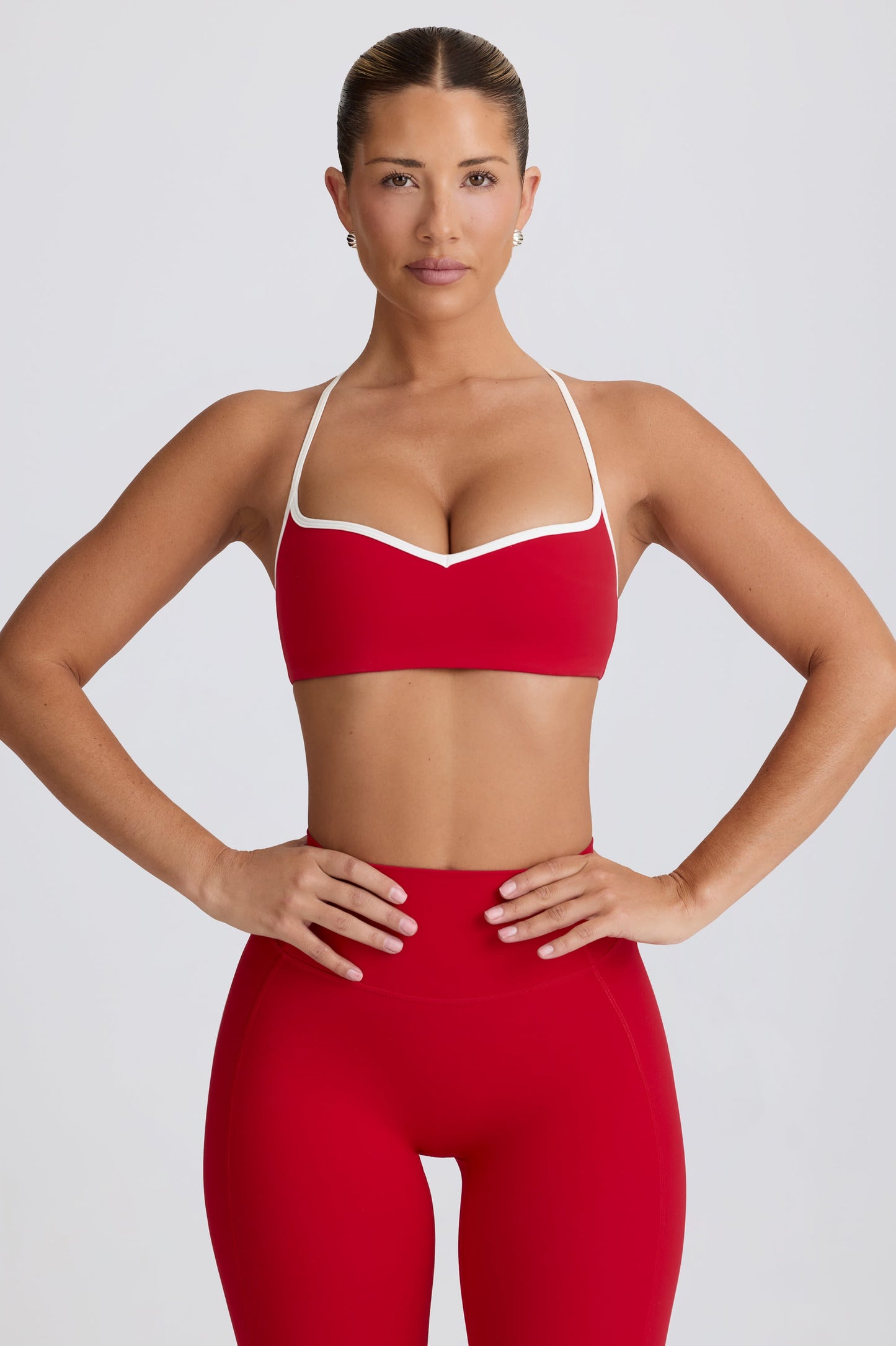 Soft Active Sweetheart-Neck Sports Bra in Hot Red