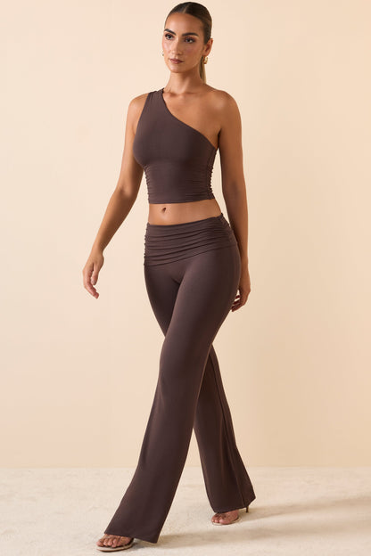 Mid-Rise Straight-Leg Trousers in Chocolate Brown