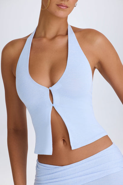 Open-Front Halterneck Top in Periwinkle Blue