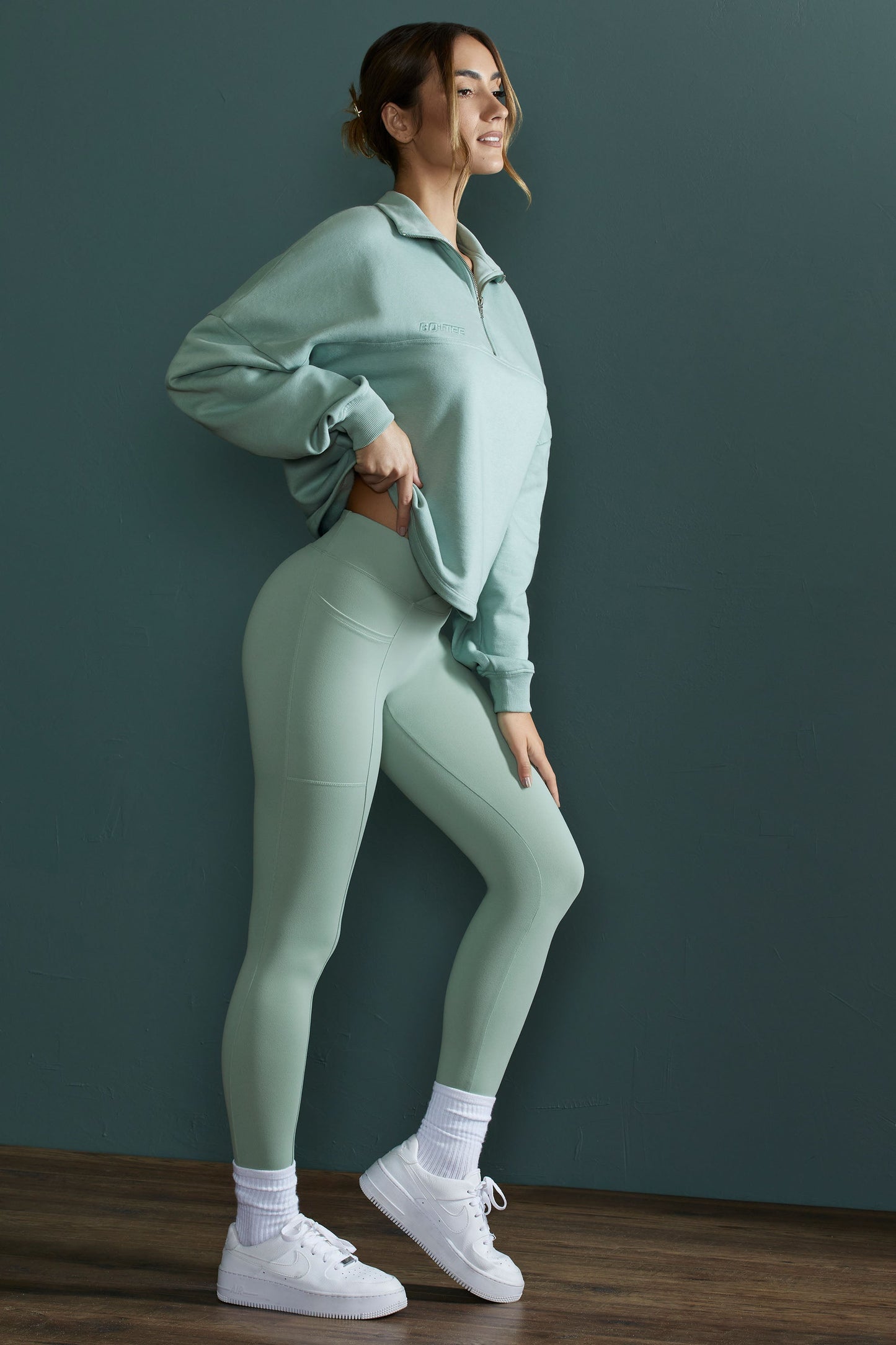 Oversized Half Zip Sweatshirt in Sage