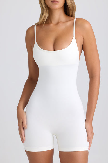 Super Sculpt Seamless Open-Back Unitard in Egg Shell