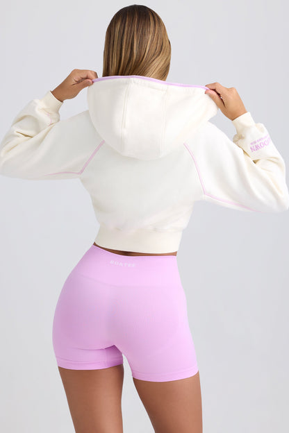 Zip-Up Cropped Hoodie in Egg Shell