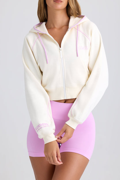 Zip-Up Cropped Hoodie in Egg Shell