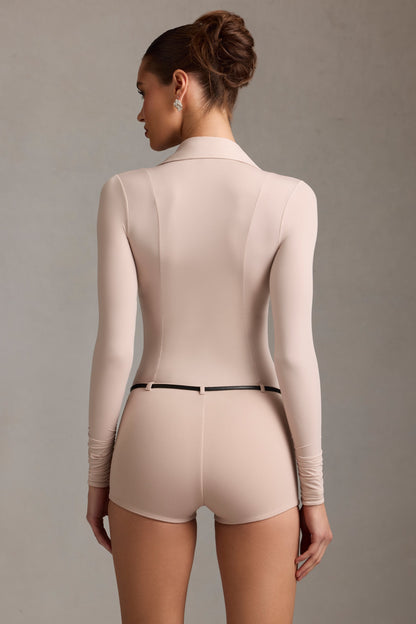 Long-Sleeve Playsuit in Mushroom