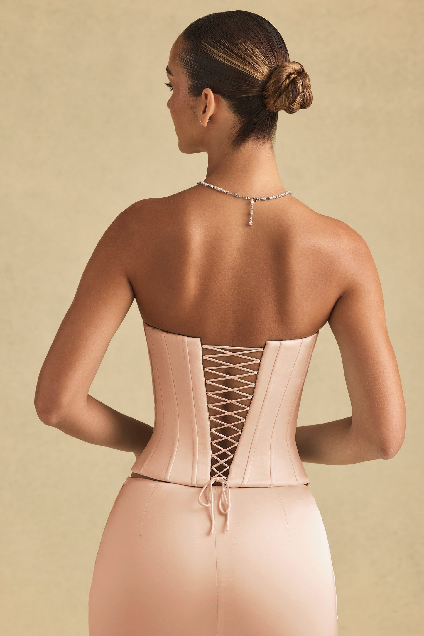 Lace-Up Corset Top in Beige Gold