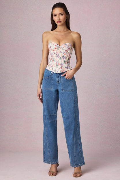 Lace-Up Corset Top in Primrose Floral Print