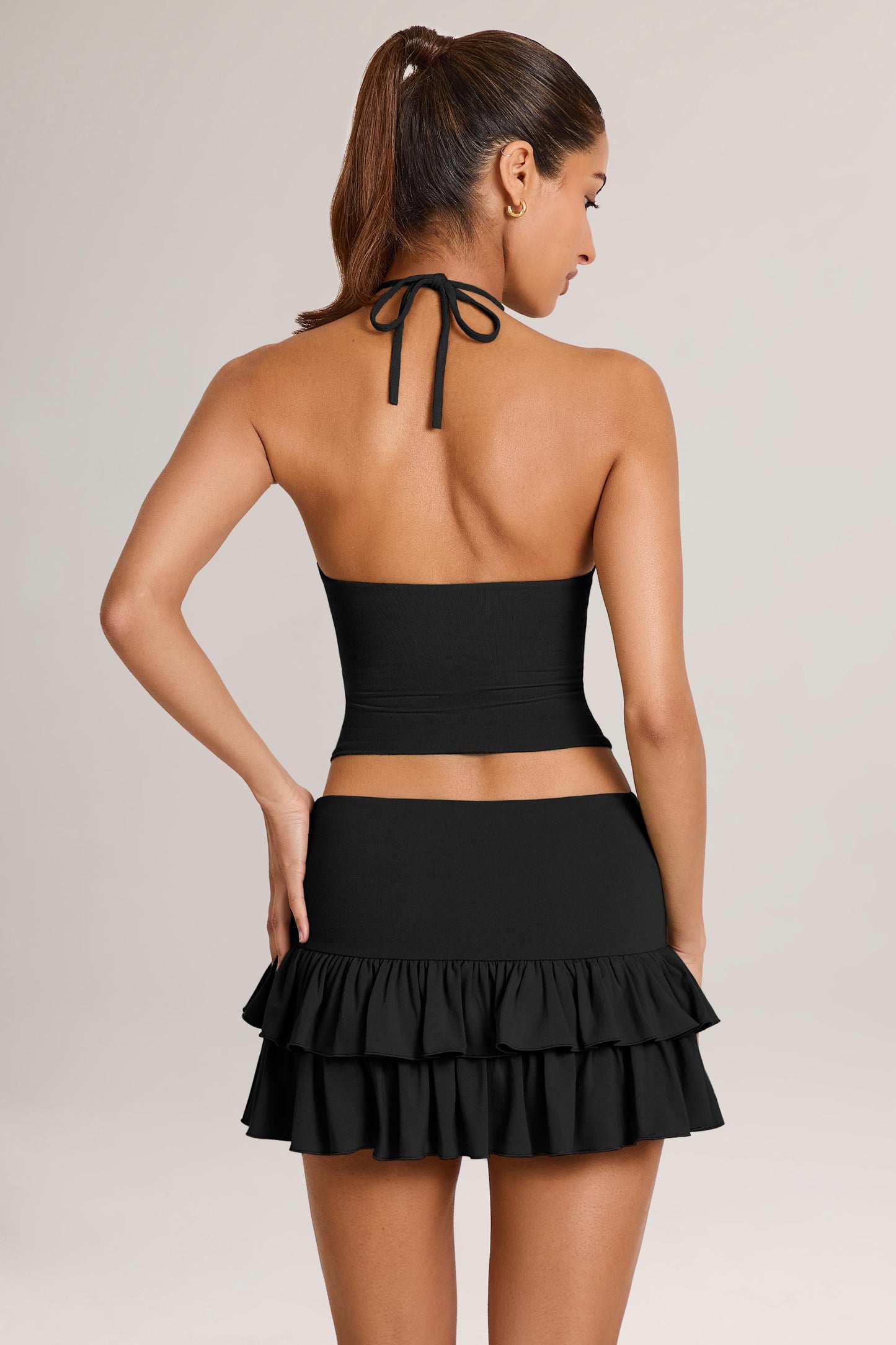 Modal Ruffle Mid-Rise Mini Skirt in Black