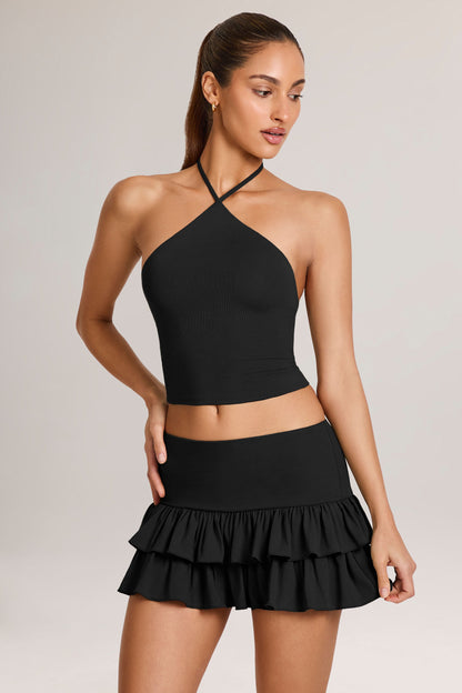 Modal Ruffle Mid-Rise Mini Skirt in Black