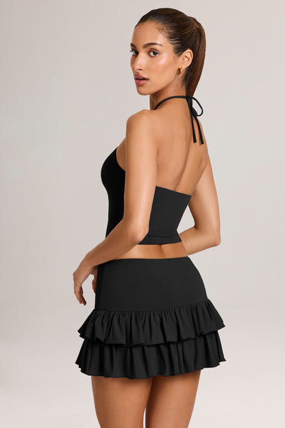 Modal Ruffle Mid-Rise Mini Skirt in Black