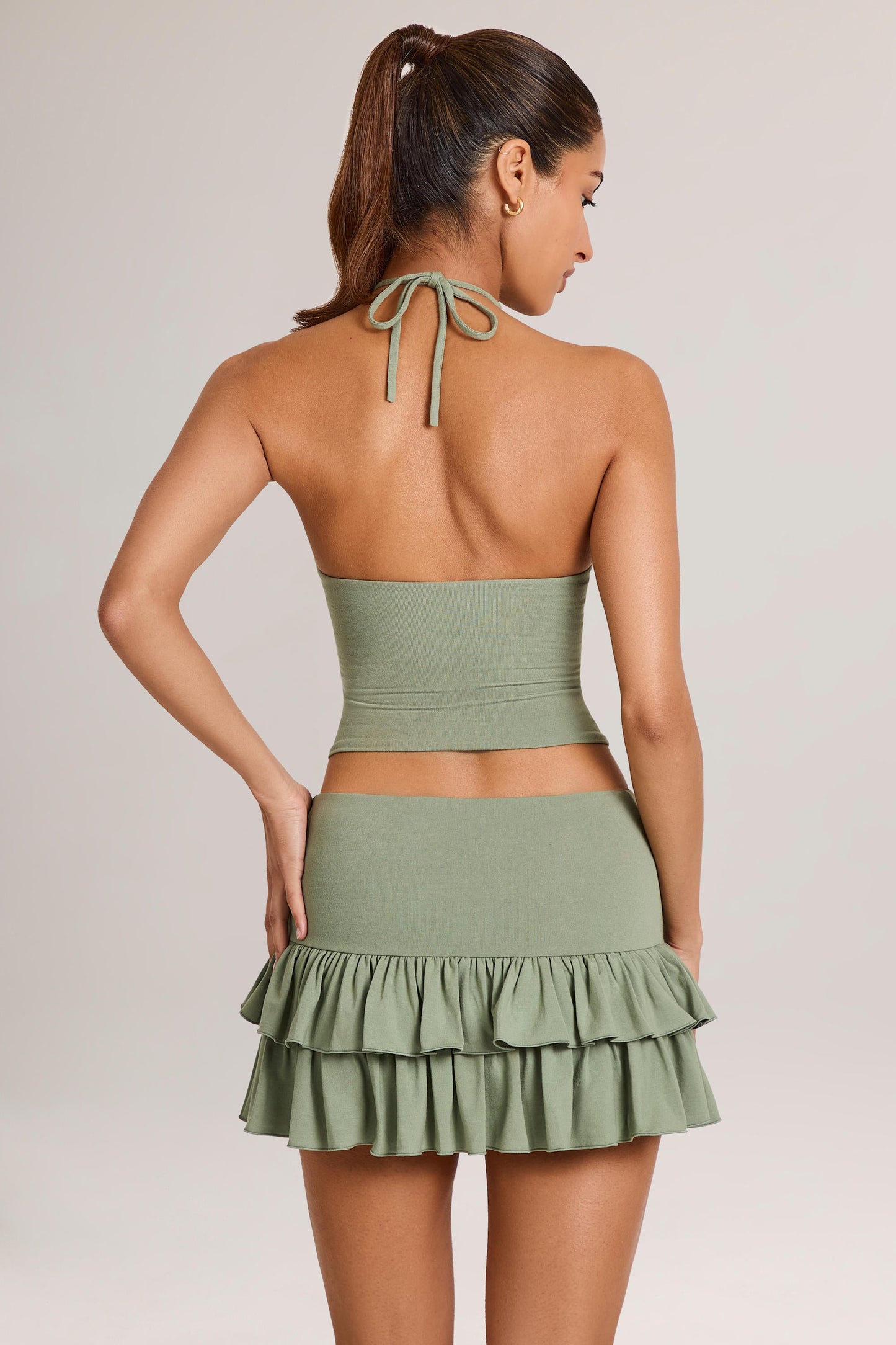 Modal Ruffle Mid-Rise Mini Skirt in Sage Green