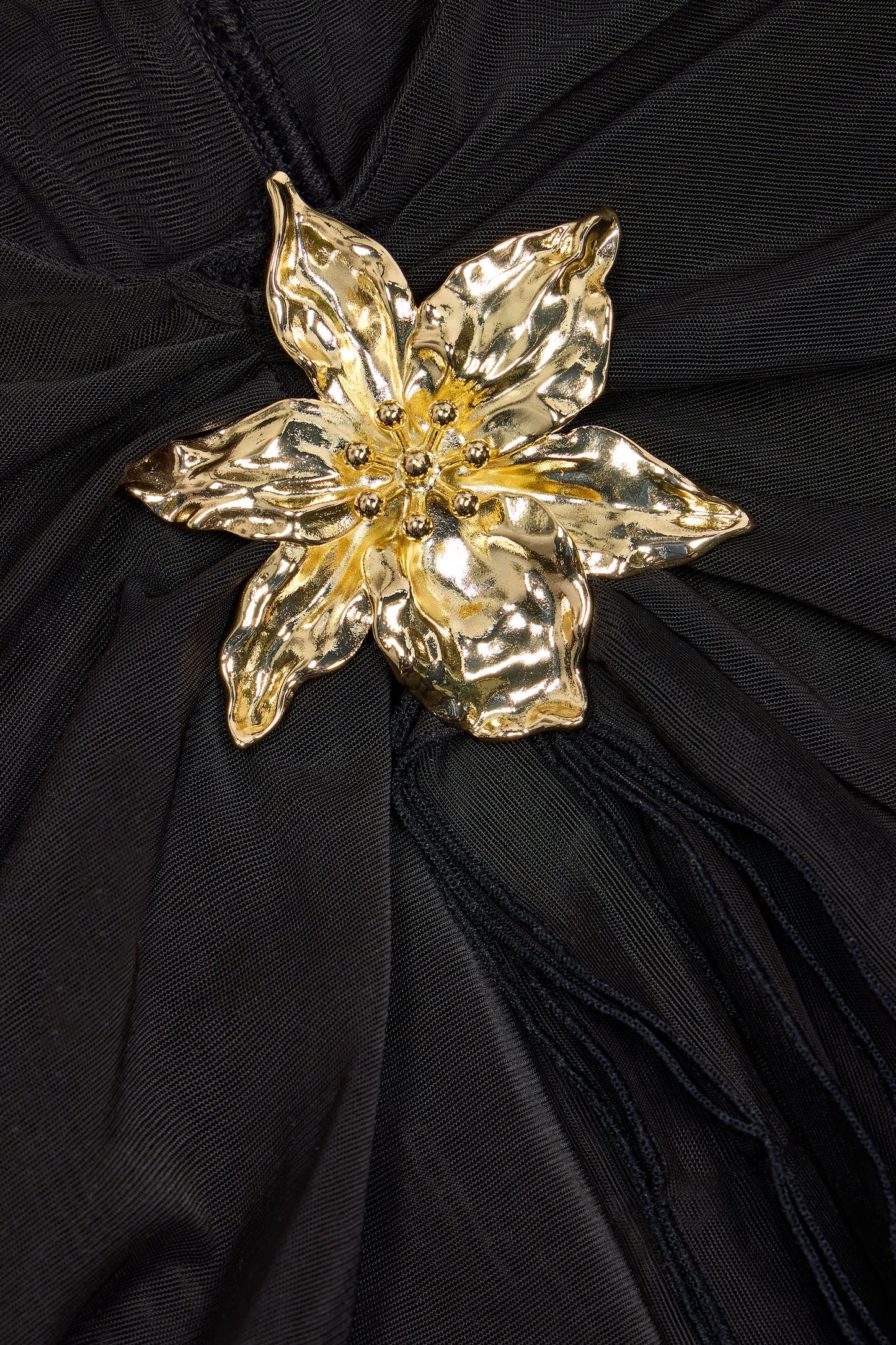 Ruched Hardware-Detail Fishtail Maxi Skirt in Black