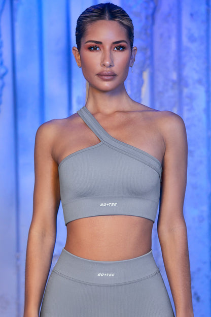 One Shoulder Sports Bra in Grey