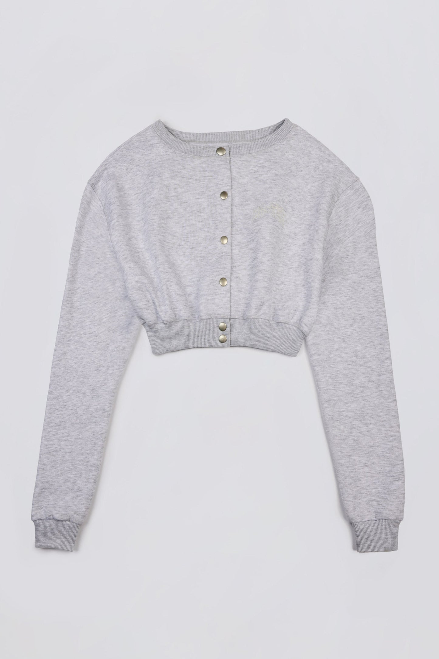 Button-Up Cropped Cardigan in Grey Marl