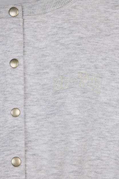 Button-Up Cropped Cardigan in Grey Marl