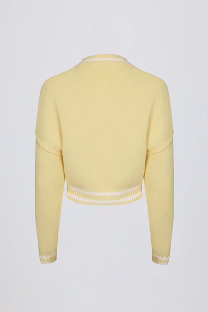 Button-Up Cropped Knit Cardigan in Soft Yellow