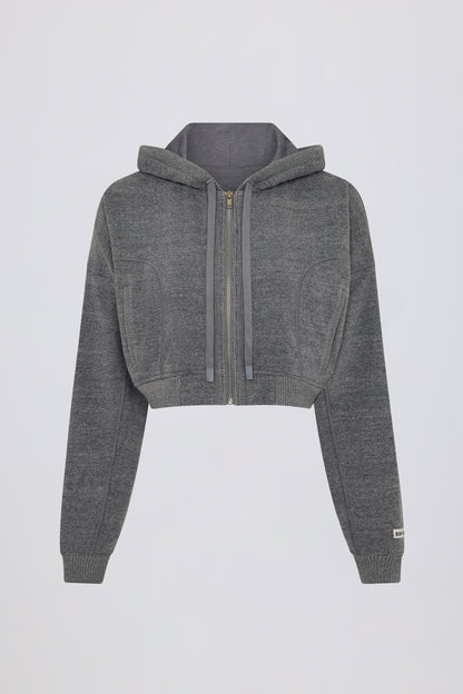 Cropped Zip-Up Hoodie in Dark Grey