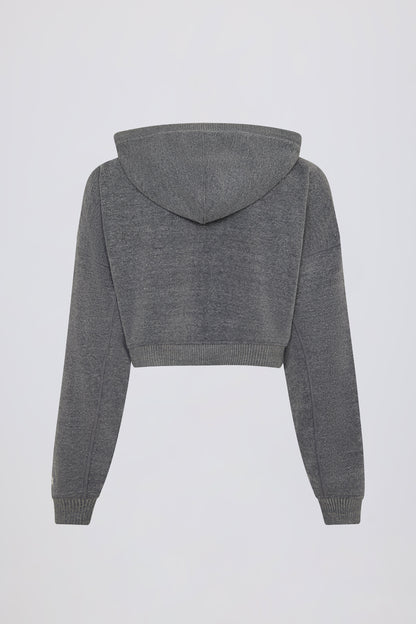 Cropped Zip-Up Hoodie in Dark Grey