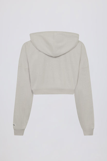 Cropped Zip-Up Hoodie in Light Grey