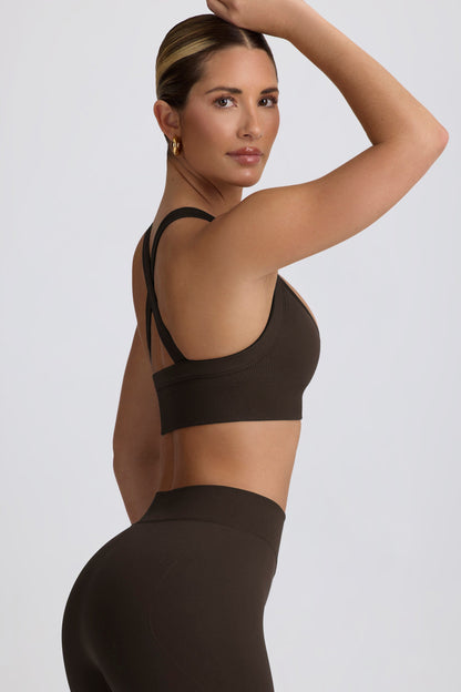 Super Sculpt Seamless Cross-Back Sports Bra in Brown