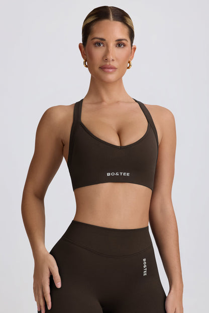 Super Sculpt Seamless Cross-Back Sports Bra in Brown