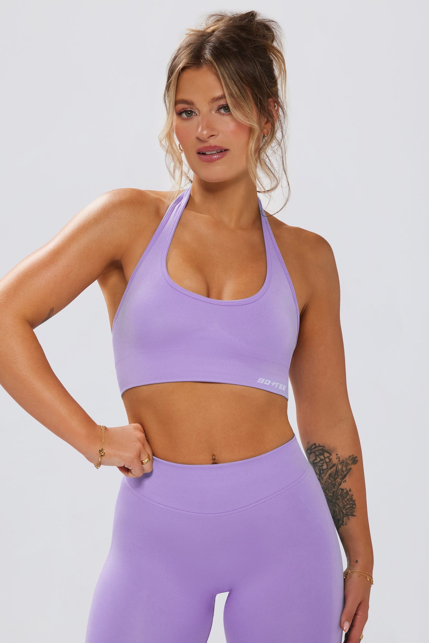 Define Luxe Halterneck Sports Bra in Lilac