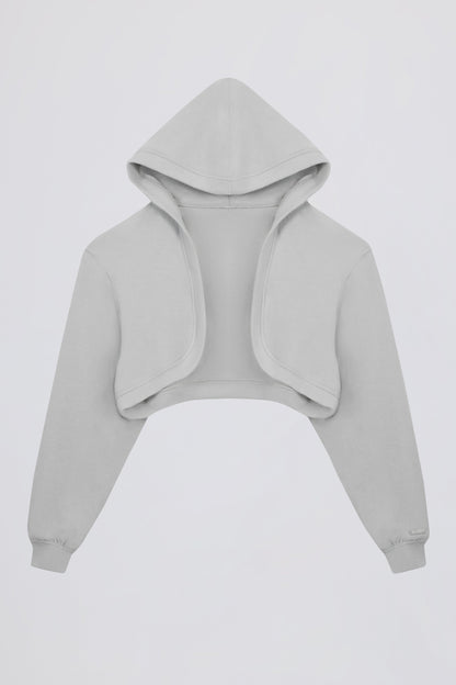 Brushed Jersey Hooded Cropped Shrug in Fog Grey