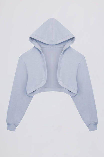 Brushed Jersey Hooded Cropped Shrug in Soft Blue