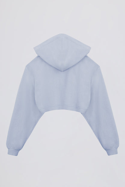 Brushed Jersey Hooded Cropped Shrug in Soft Blue