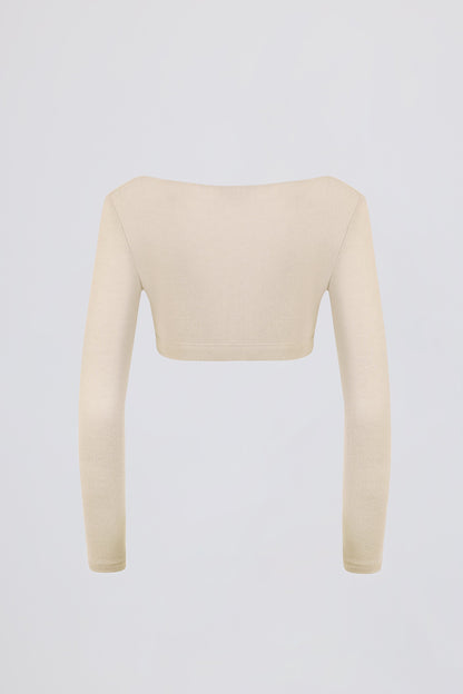 Brushed Jersey Wrap Crop Top in Ecru