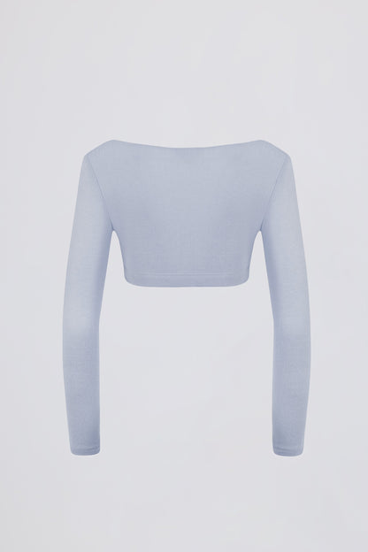 Brushed Jersey Wrap Crop Top in Soft Blue