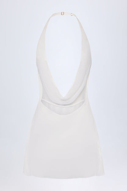 Cowl-Neck Backless Mini Dress in White