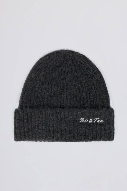 Knit Beanie Hat in Charcoal Marl