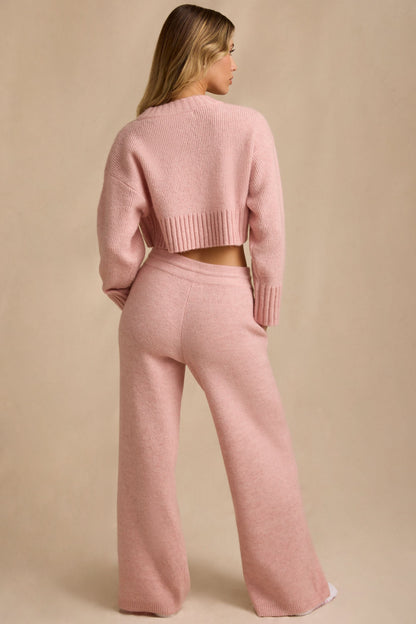 Mid-Rise Wide-Leg Joggers in Blush Pink