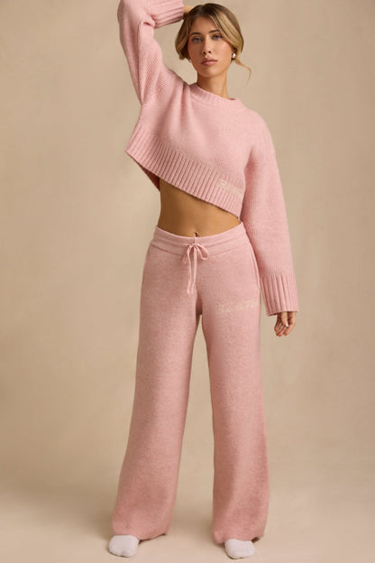 Mid-Rise Wide-Leg Joggers in Blush Pink
