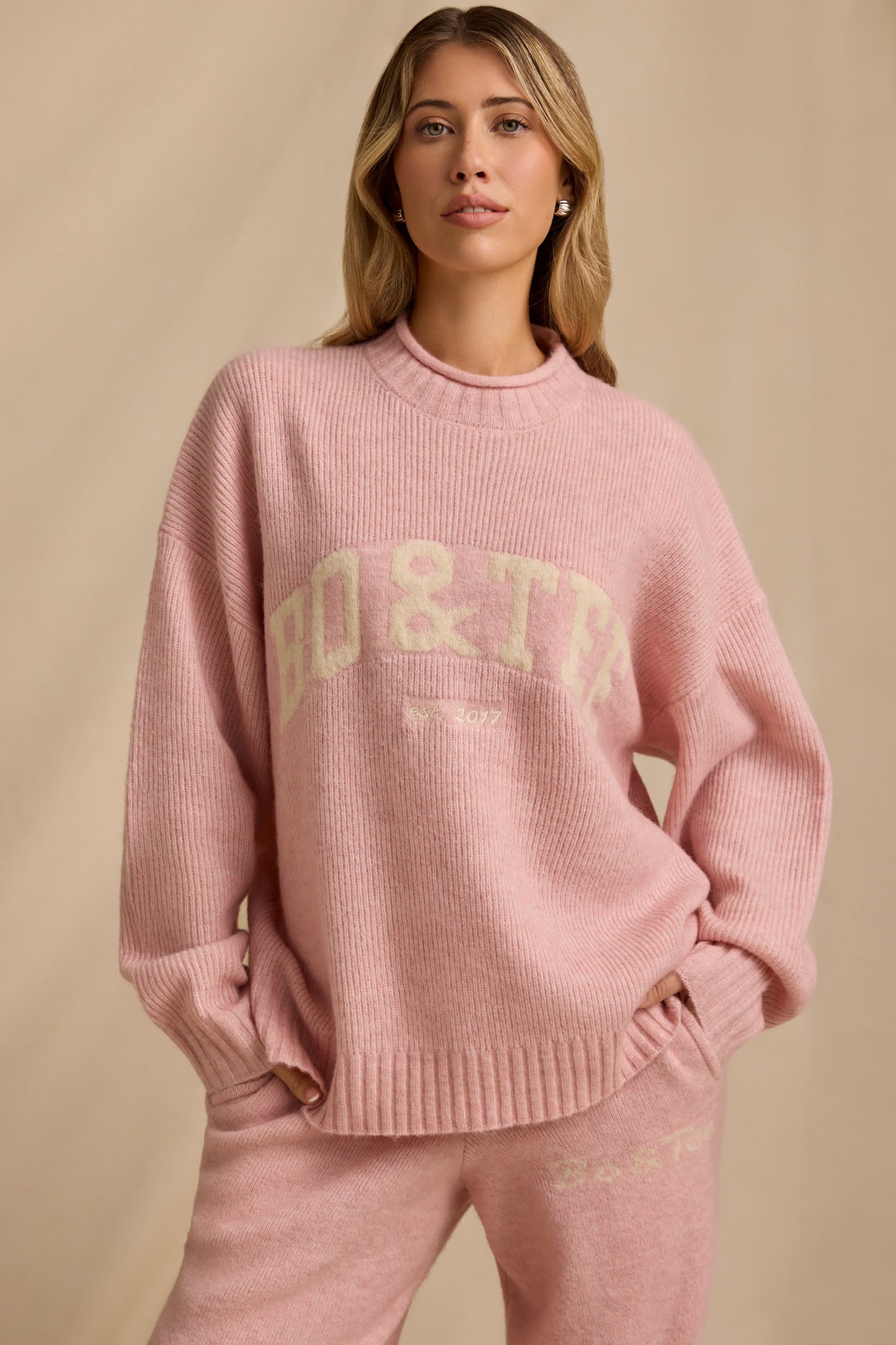 Oversized Knit Jumper in Blush Pink