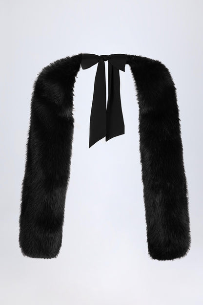 Faux Fur Tie-up Sleeves in Black