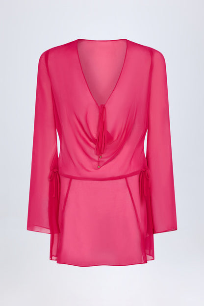 Cowl-Neck Mini Dress in Fuchsia Pink