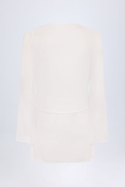 Cowl-Neck Mini Dress in White