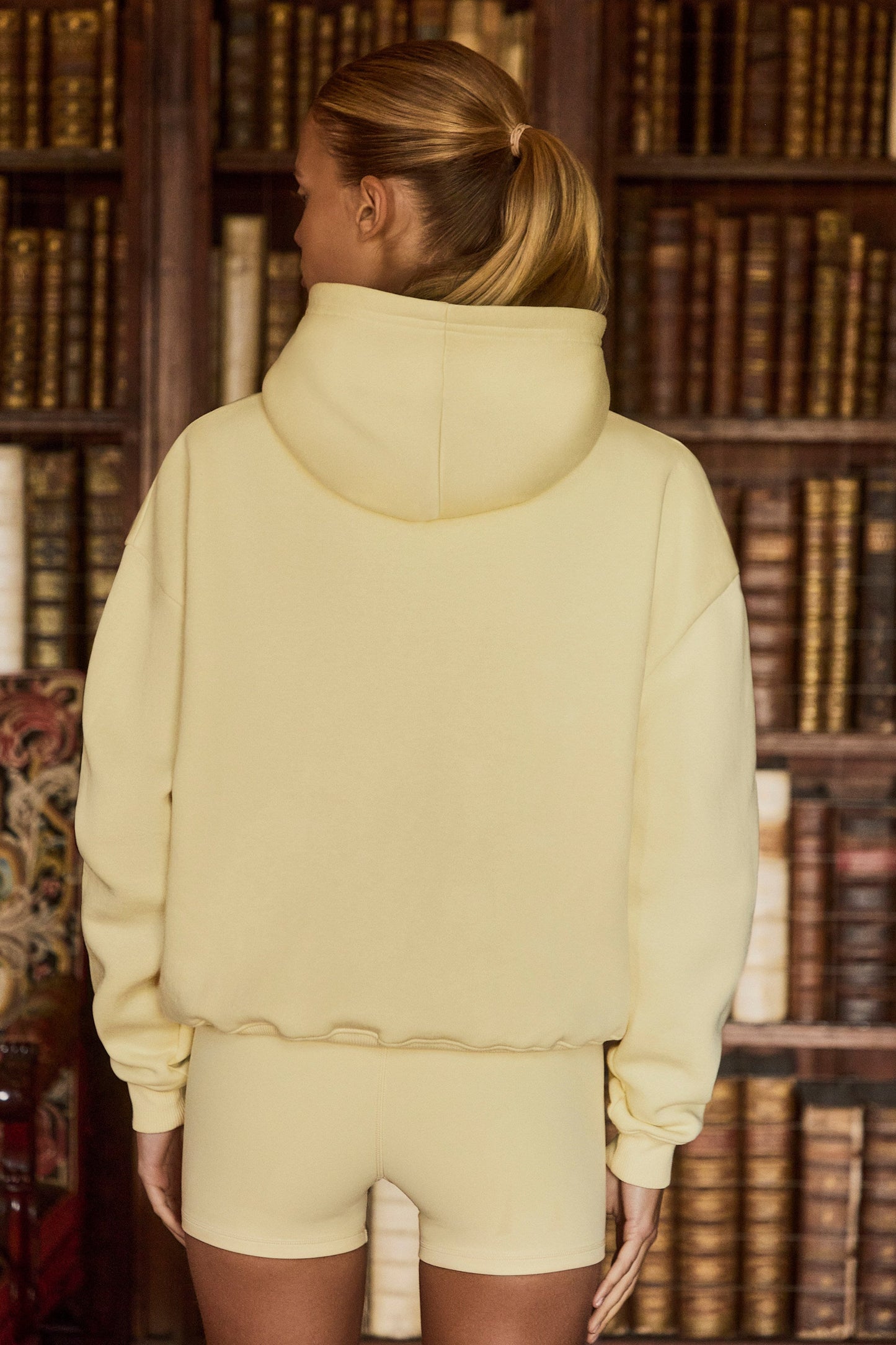 Oversized Appliqué Hoodie in Soft Yellow